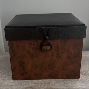 Vintage Tortoiseshell Style Decorative Storage Box with Faux Brown Leather Lid